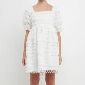 Endless Rose White Lace Puff Sleeve Dress Size Small